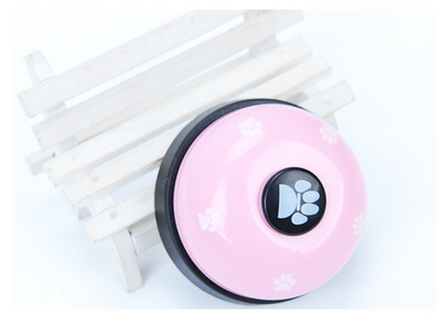 Blue and yellow pet training bell with white paw print designs and a large yellow button on top. - Image 7