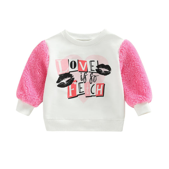 Camiseta Manga Larga Niña Algodón Estampado Letras Blancas con Pelaje