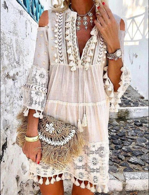 Blusa de Encaje Midi con Flecos Delicados - Image 2