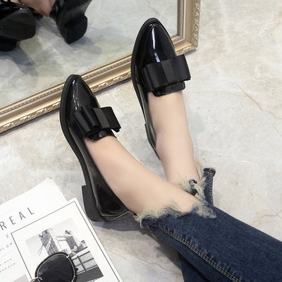 Zapatos Bailarinas Mujer con Moño - Loafers Elegantes Punta Fina Cuero Charol - Image 3