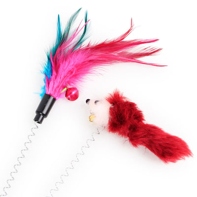 Colorful plush mouse cat toys with feathers, bells, and suction cup springs, designed for interactive play. - Image 6