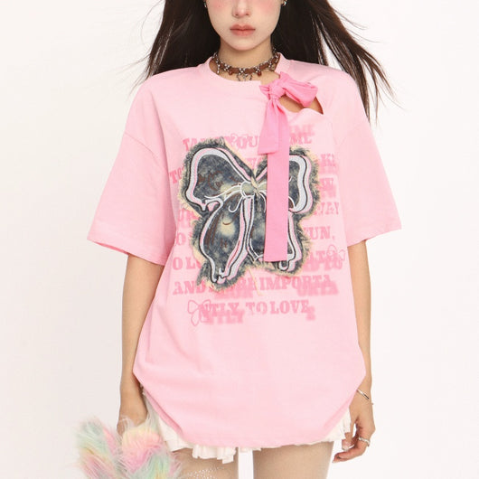 Playera de Verano con Parche de Moño - Diseño Irregular Fresco - Image 9