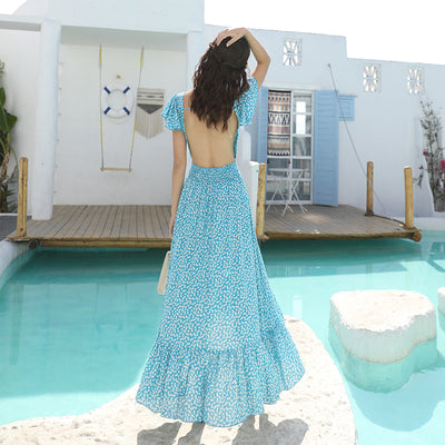 Vestido Largo de Playa Azul Hada Espalda Descubierta Sexy - Image 4