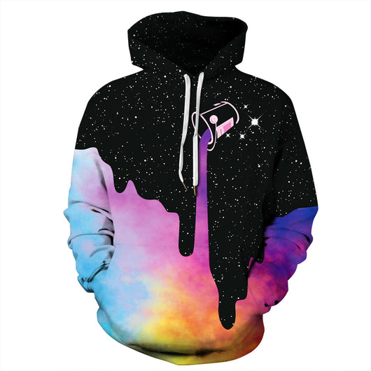 Sudadera con capucha estampado cielo estrellado y anillos de humo - Image 15