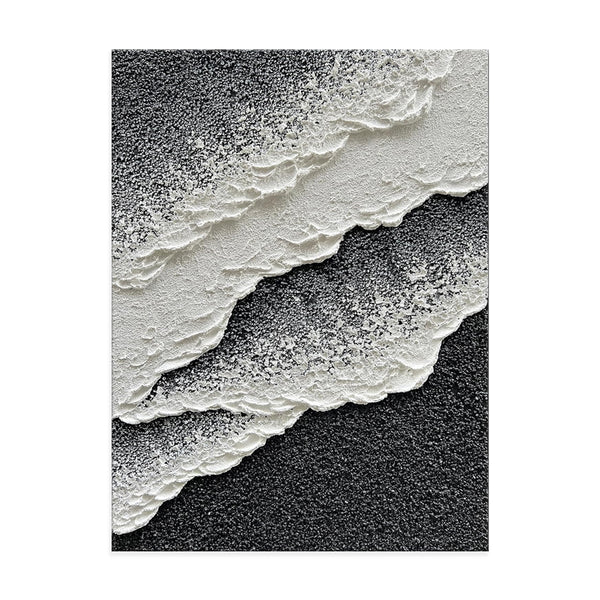 Cuadro Abstracto Olas del Mar 3D - Arte Moderno en Lienzo Pintado a Mano Estilo Minimalista Blanco y Negro - Image 5