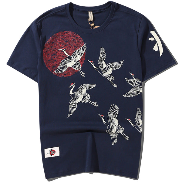 Playera Étnica Corta Estampado Grúa