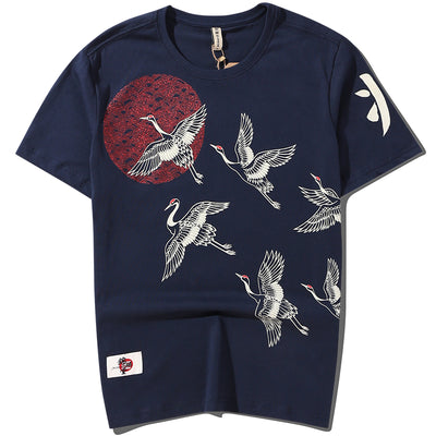 Playera Étnica Corta Estampado Grúa