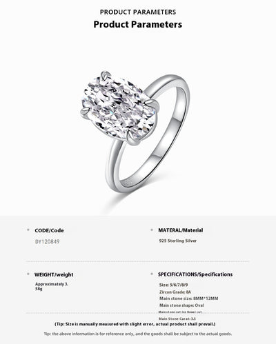 Anillo de Plata con Diamante Ovalado Grande para Mujer - Image 12