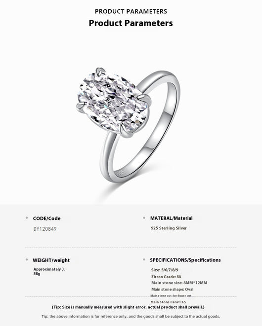 Anillo de Plata con Diamante Ovalado Grande para Mujer - Image 12