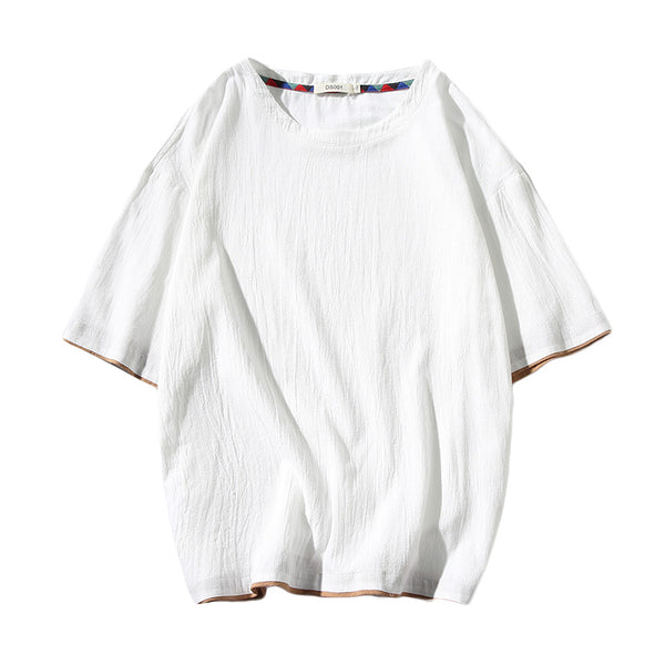 Playera Manga Corta de Algodón y Lino para Hombre