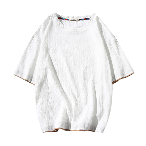 Playera Manga Corta de Algodón y Lino para Hombre
