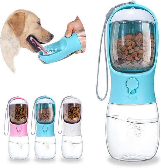 Dispensador Portátil 2 en 1 para Mascotas - Botella de Agua y Contenedor de Comida