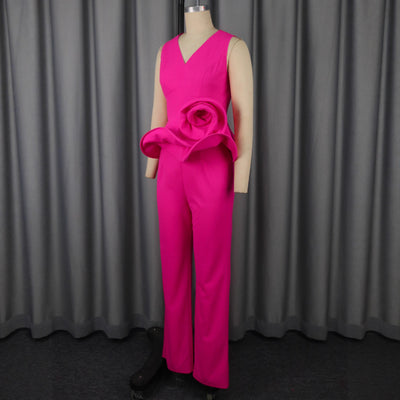 Conjunto Elegante: Blusa Floral Escote V sin Mangas + Pantalón Recto Cintura Alta - Image 3