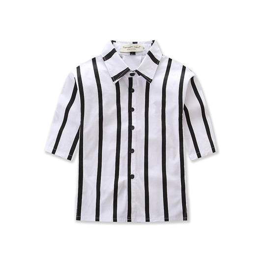 Camisa de Manga Larga a Rayas Verticales Blancas y Negras - Image 2