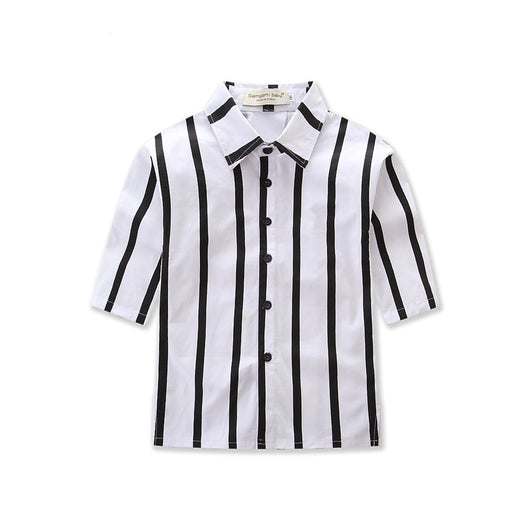 Camisa de Manga Larga a Rayas Verticales Blancas y Negras - Image 2