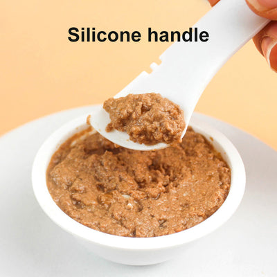 Gray pet food spoon with a paw print handle and a matching paw-shaped can opener lid. - Image 3