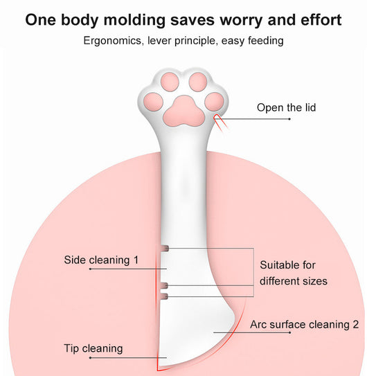 Gray pet food spoon with a paw print handle and a matching paw-shaped can opener lid. - Image 6
