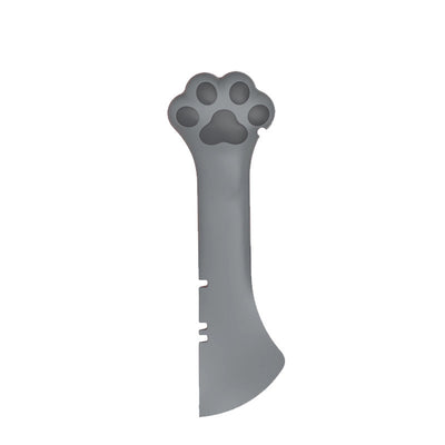 Gray pet food spoon with a paw print handle and a matching paw-shaped can opener lid. - Image 7