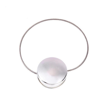 Purple magnetic curtain tieback with a round buckle and a thin silver wire loop on a white background. - Image 21