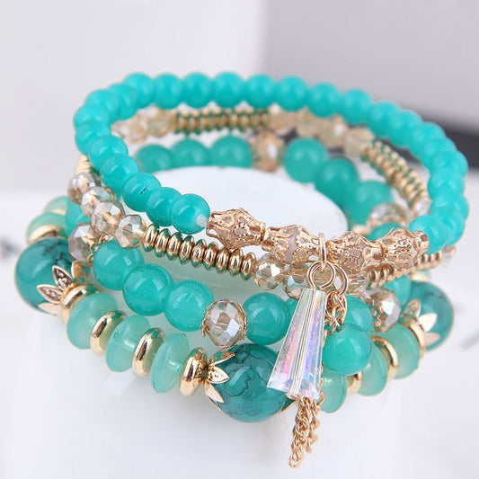 Pulsera Bohemia Multicolor con Cuentas Acrílicas - Brazalete Étnico Multicapa para Mujer