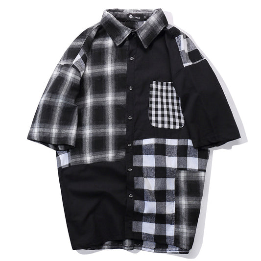 Camisa Retro Hip Hop a Cuadros con Parches de Calle