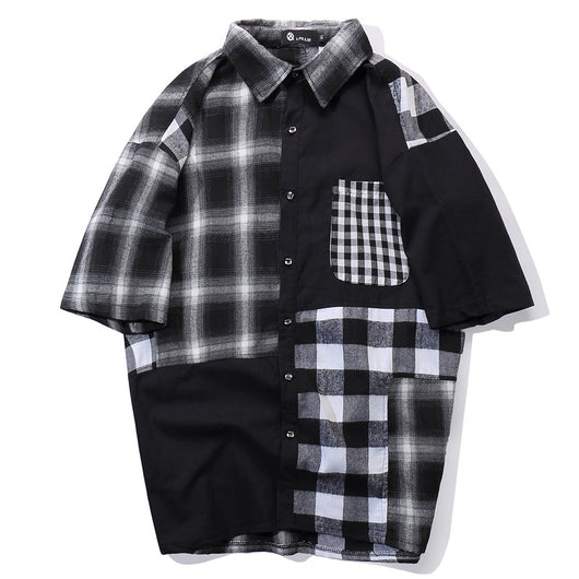Camisa Retro Hip Hop a Cuadros con Parches de Calle
