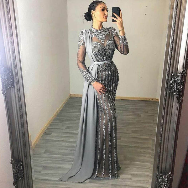 Vestido Fishtail Ajustado de Manga Larga