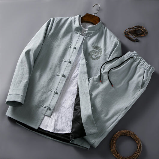 Traje Étnico Retro Chino Primavera - Cuello Mao para Hombre - Image 6