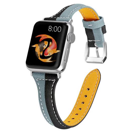 Correa de Reloj Bicolor de Cuero con Diseño T para Apple Watch 5ª, 6ª Generación y SE - Image 9