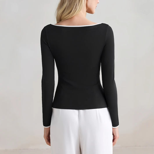Blusa Casual Elegante de Manga Larga con Combinación de Colores Ajustada - Image 2