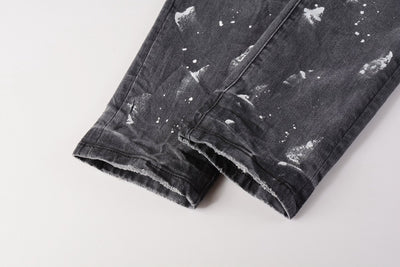 Pantalón Vaquero Gris Rotura Rodilla con Efecto Tinta Salpicada - Image 11