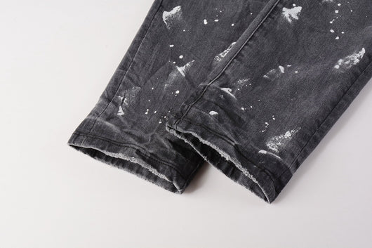 Pantalón Vaquero Gris Rotura Rodilla con Efecto Tinta Salpicada - Image 11
