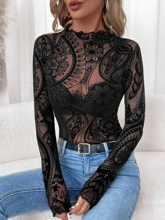 Blusa Manga Larga Estampado Paisley con Malla Texturizada - Image 14