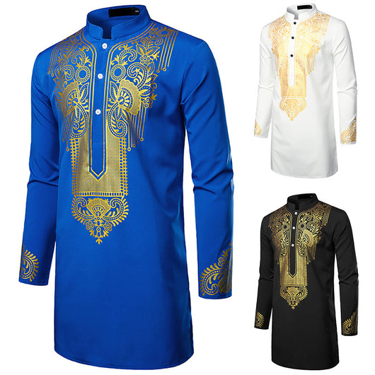 Camisa Larga Hombre con Estampado Africano y Símbolos Tótem - Image 4