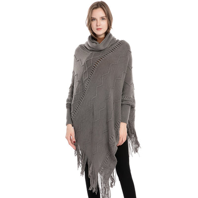 Suéter de Cuello Alto con Flecos Acrilico - Poncho Cálido y Elegante - Image 10