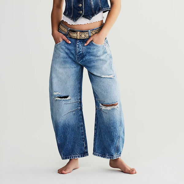 Pantalón Vaquero Mujer Retro Desgastado Azul Hip Hop
