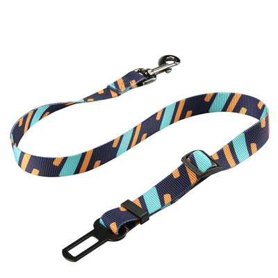 Red pet seat belt with reflective stitching, featuring a metal swivel clip and a black car seat belt buckle. - Image 11
