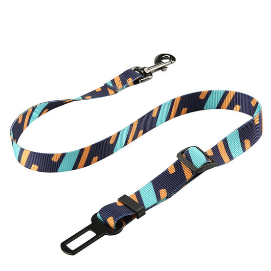 Red pet seat belt with reflective stitching, featuring a metal swivel clip and a black car seat belt buckle. - Image 11