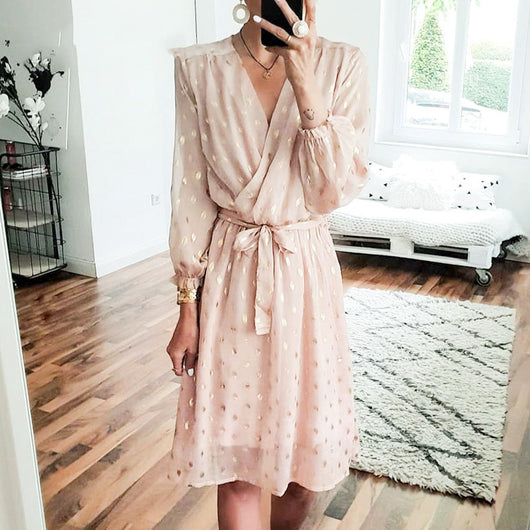 Vestido Midi con Mangas Farol y Cinturón - Image 3