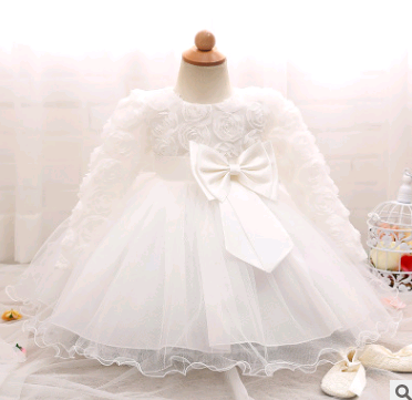 Vestido de Niña de Manga Larga Rosa para Bodas y Celebraciones - Image 3