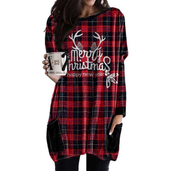 Playera Manga Larga Cuadros Otoñales Navideños