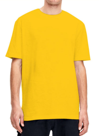 Plain light beige short-sleeved crew neck t-shirt made of cotton, shown on a model. - Image 20