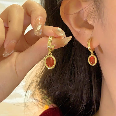Aretes Retro Ojo de Gato Rojo Estilo Francés - Image 8