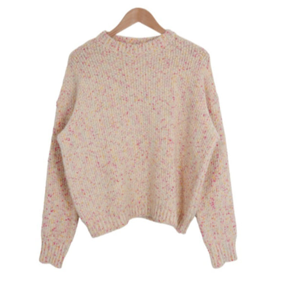 Suéter tejido melange vintage con cuello redondo