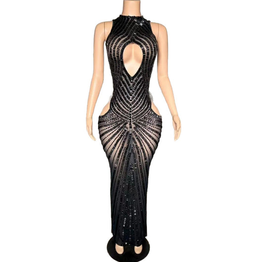 Vestido de Fiesta Transparente con Detalles Calados para Escenario y Noche - Image 4