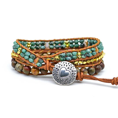 Pulsera de Cuero Natural con Piedras de Colores Combinados - Image 3