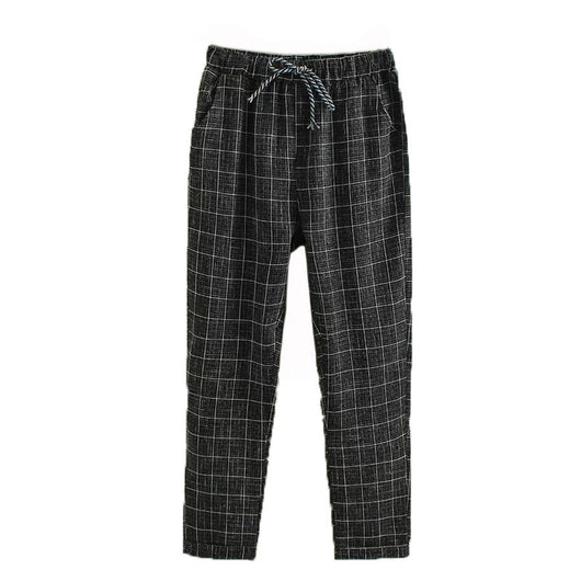 Pantalones Casuales Cuadros Harem de Nueve Puntos - Image 24