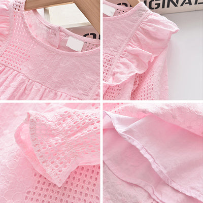 Blusa Infantil de Encaje con Cuello Redondo y Manga Larga - Image 3