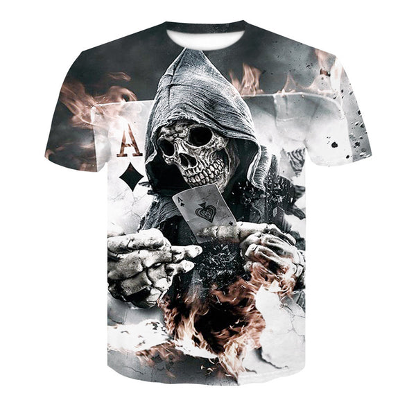 Playera Hombre Calavera Póker 3D - Cuello Redondo Manga Corta Verano Casual - Image 21