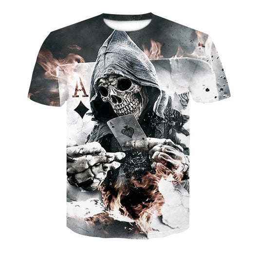 Playera Hombre Calavera Póker 3D - Cuello Redondo Manga Corta Verano Casual - Image 21